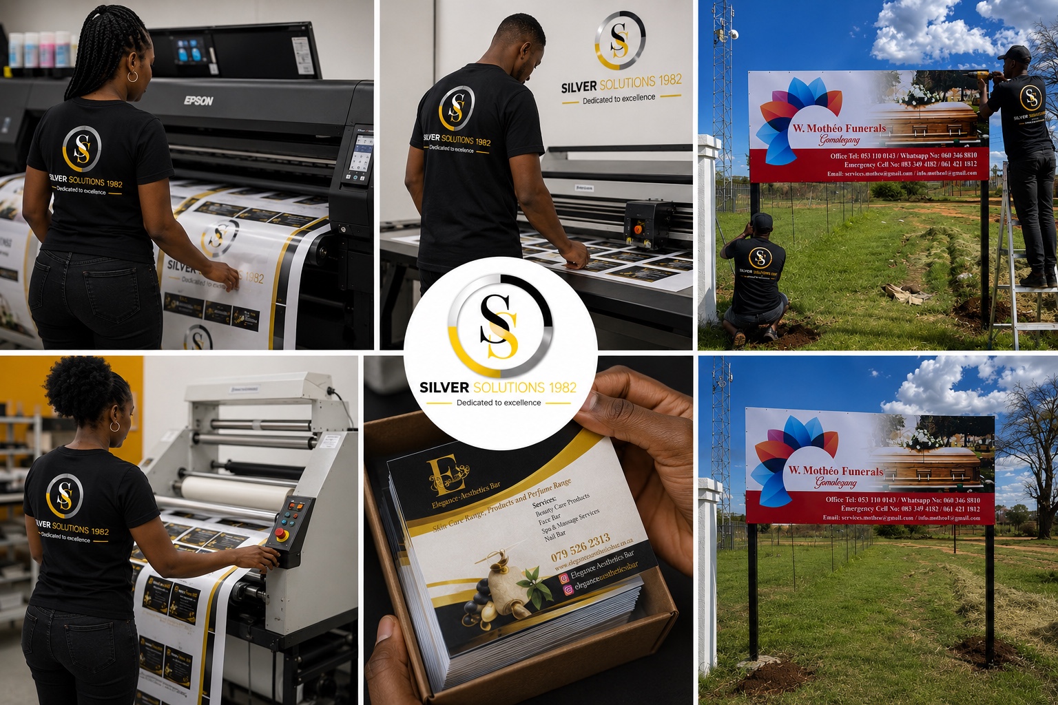 Silver Solutions team producing print work and installing branded signage